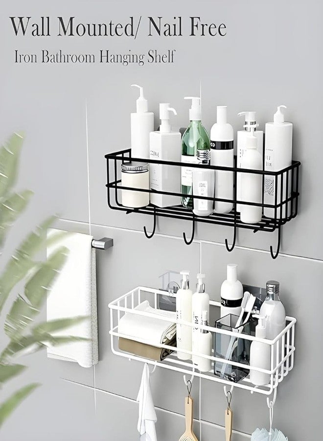 RERANT Self-Adhesive Bathroom Shelf with Hooks - Space-Saving Wall Mounted Shelf for Bathroom Essentials - Durable, No-Drill Required - Sleek Design. (Pack of 1) - Image 3